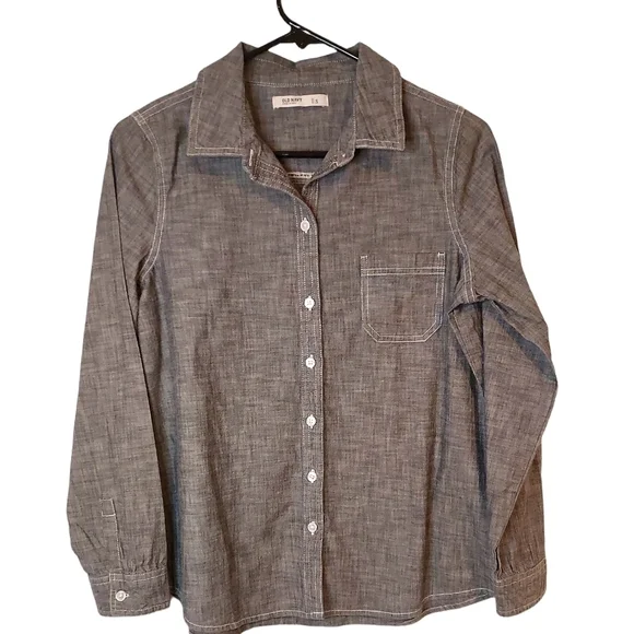 Old Navy Black Cotton twill Casual L/S Button Down Shirt Top sz S - Picture 2 of 4